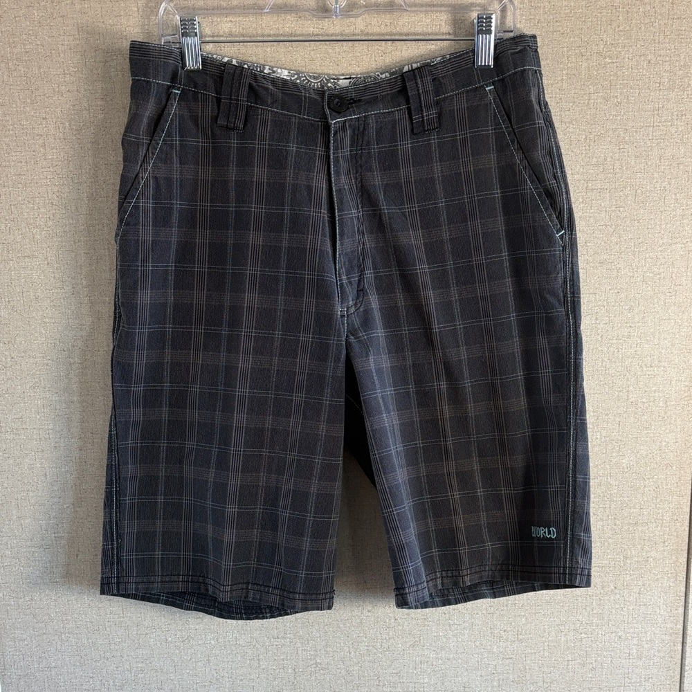 World Industries Mens Plaid Cargo Shorts 32 Gray Skater Grunge Streetwear